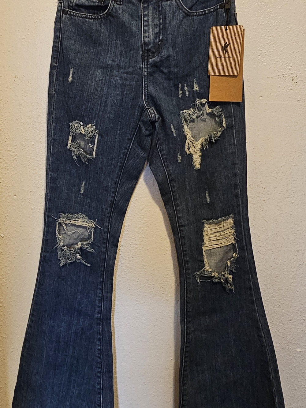 One Teaspoon Dark Blue Distressed Flare Jeans